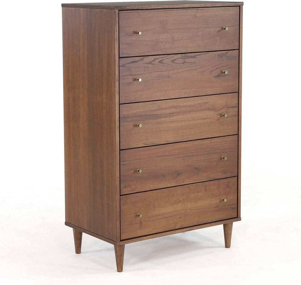 Mid Century 5-Drawer Chest, Brushed Walnut