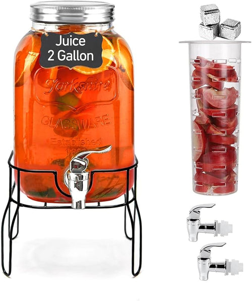 2 Gallon Drink Dispenser with 2 Press Type Spigot, Sun Tea Glass Mason Jar by Gasgimos