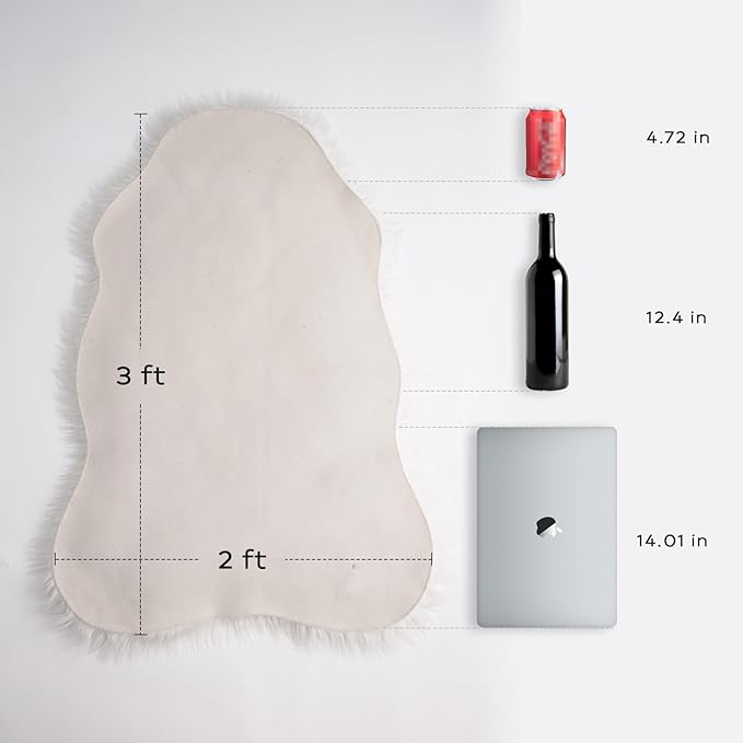 Ashler Faux Fur Rug, Fluffy White Small Sheepskin Rug, Ultra Soft 2x3 Ft Mat - Image 2
