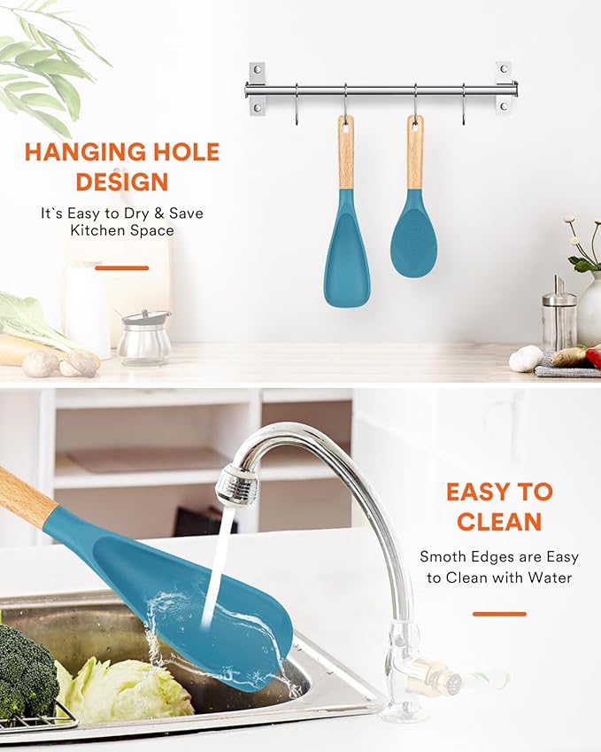 Cooking Spoon and Rice Scooper for Nonstick Cookwares, Wood Handle Spoon for - Image 6