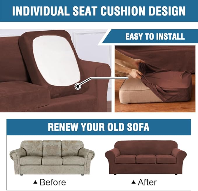 H.VERSAILTEX Modern Velvet Plush 4 Piece High Stretch Sofa Slipcover Furniture - Image 6