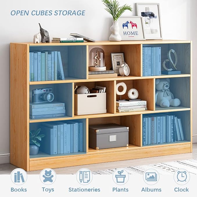 IOTXY Open Shelf Low Bookcase - Wooden 3-Tier Floor Standing Display Cabinet ...