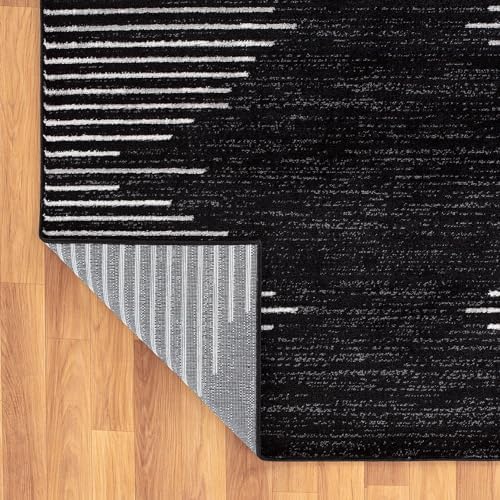 Rugshop Bohemian Stripe Stain Resistant Large Area Rug Black 7'10" x...