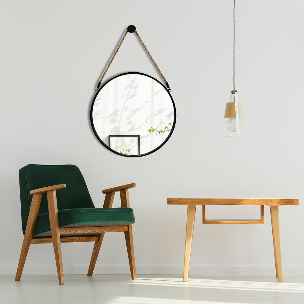 POZINO 15" Small Round Hanging Mirror, Circle Wall Mirror with Jute Rope