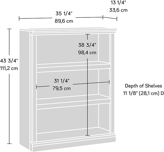 Sauder 3 Tier Book Shelf Wooden Bookcase Multipurpose Bookshelf for Home Offi...