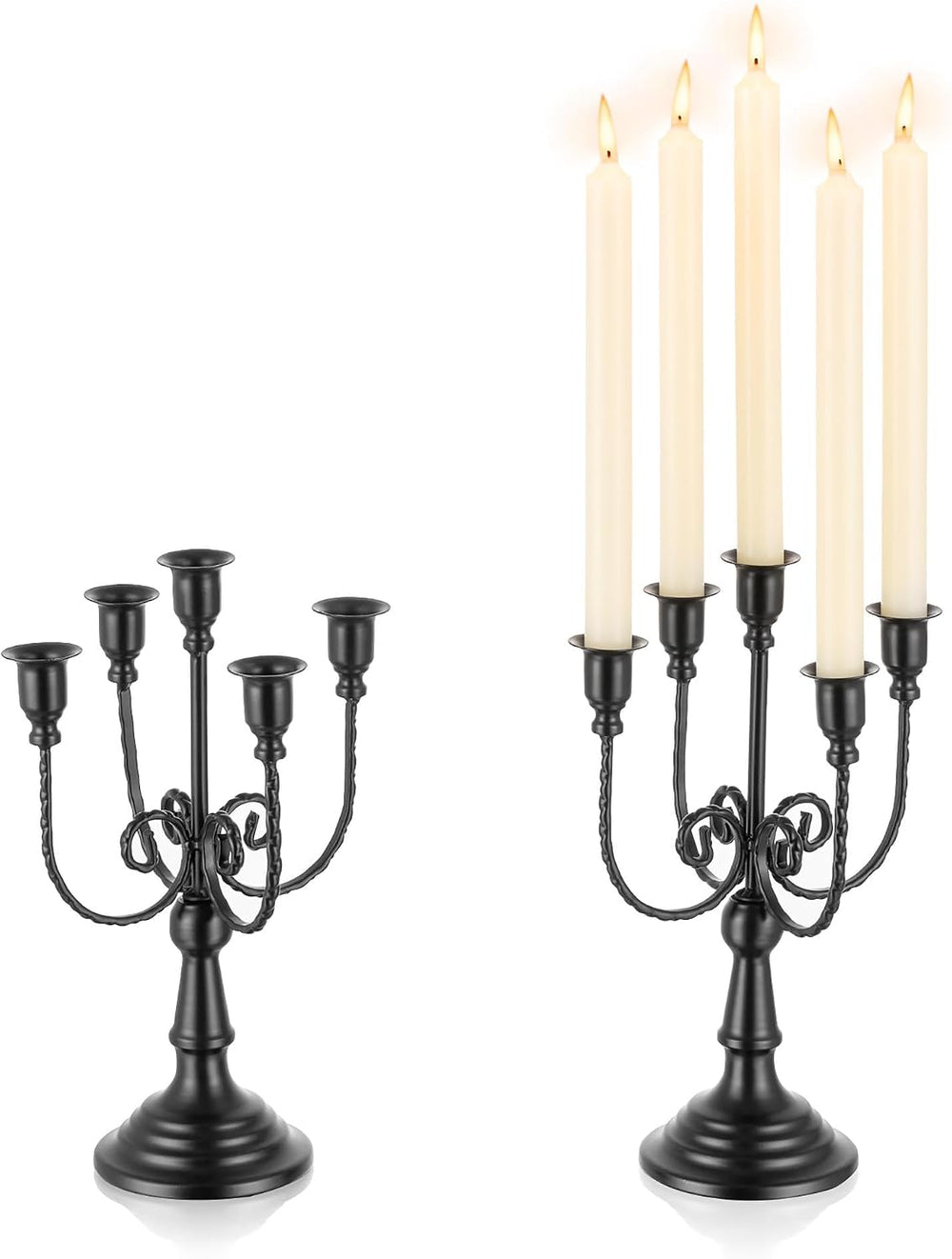 Romadedi Halloween Candelabra, Black 5-Arm Candle Holder, Set of 2, 11.8 in