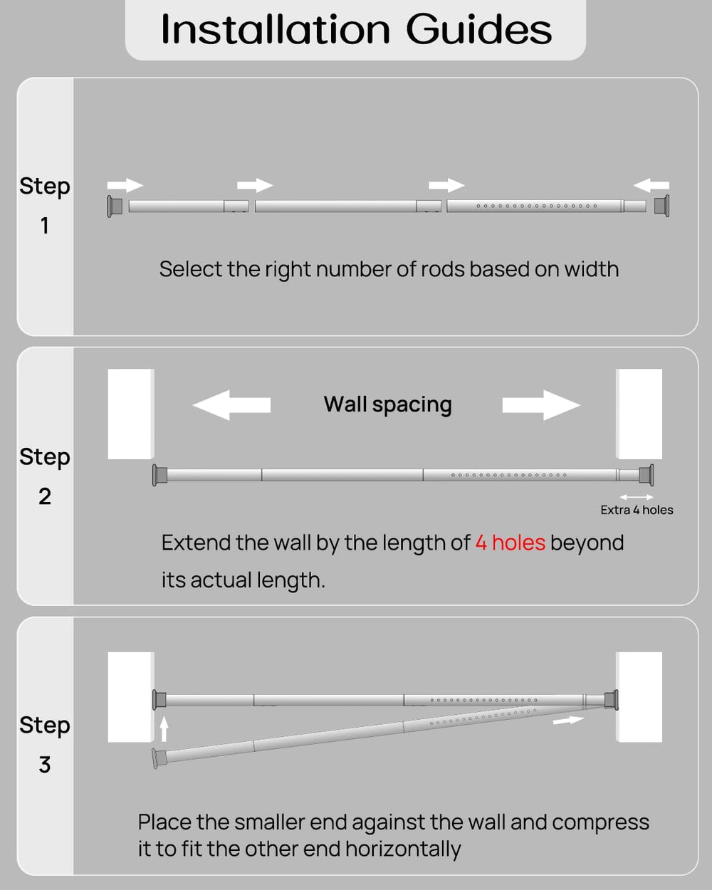 Tension Curtain Rod by EZFurni, 42-123 in, Curtain Rods No Drilling