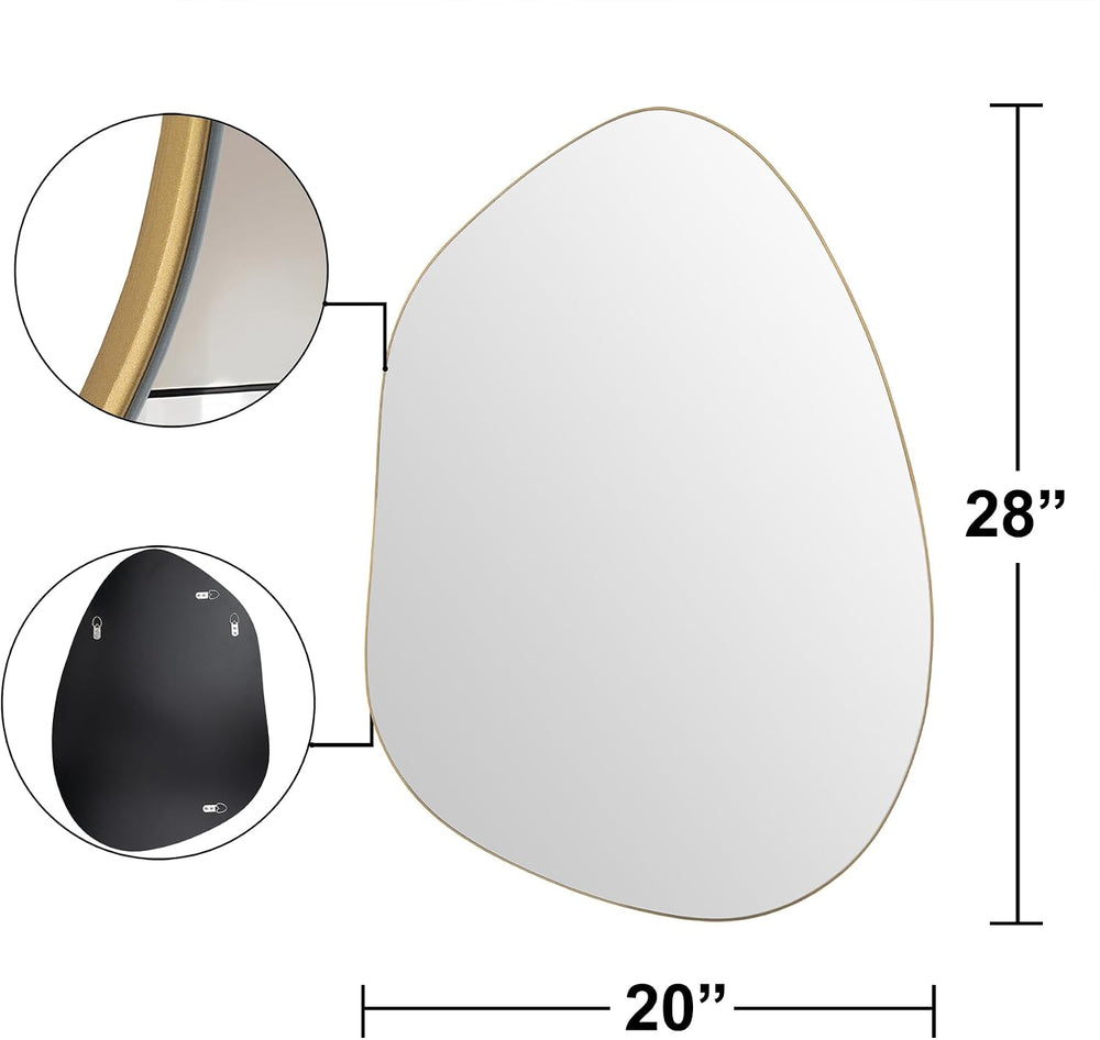 Irregular Asymmetrical Wall Mirror, 28x20 Inch Gold Bathroom Mirror