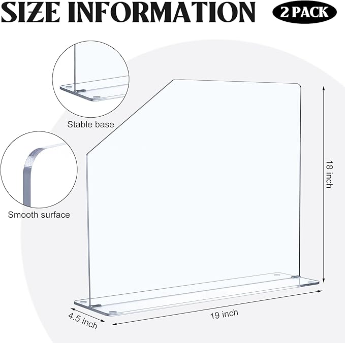 Vesici 2 Pcs Clear Acrylic Sink Splash Guard Freestanding Panel Barrier
