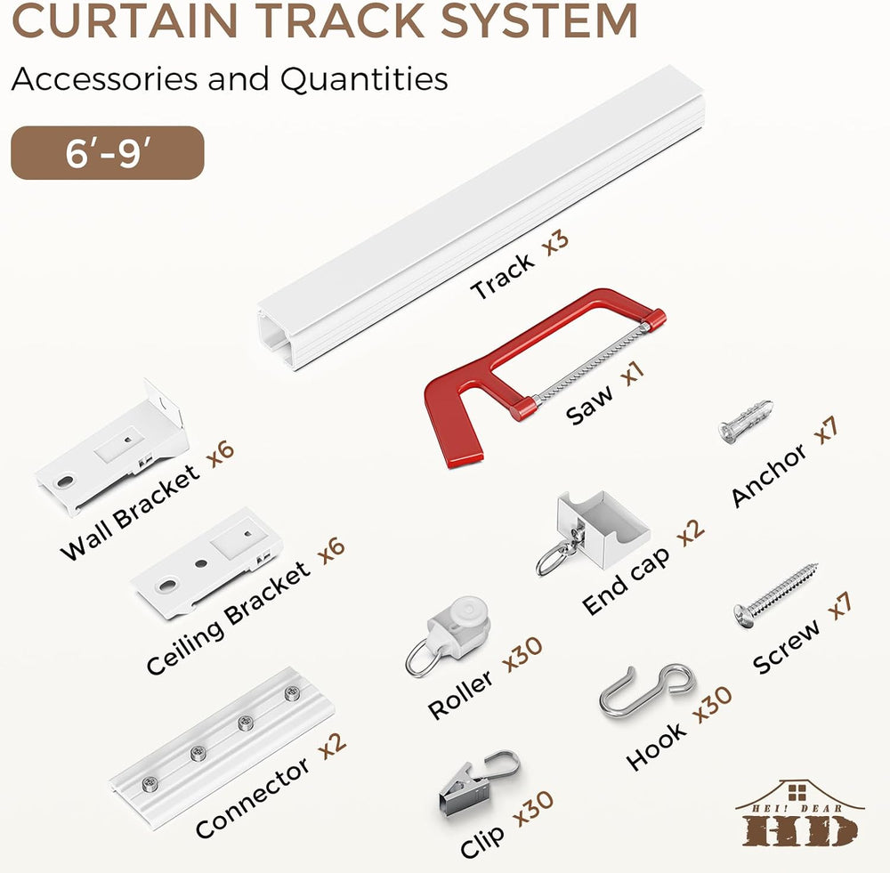 Ceiling Curtain Track White 6-9 ft Heavy Duty Ceiling/Wall Mount Rail
