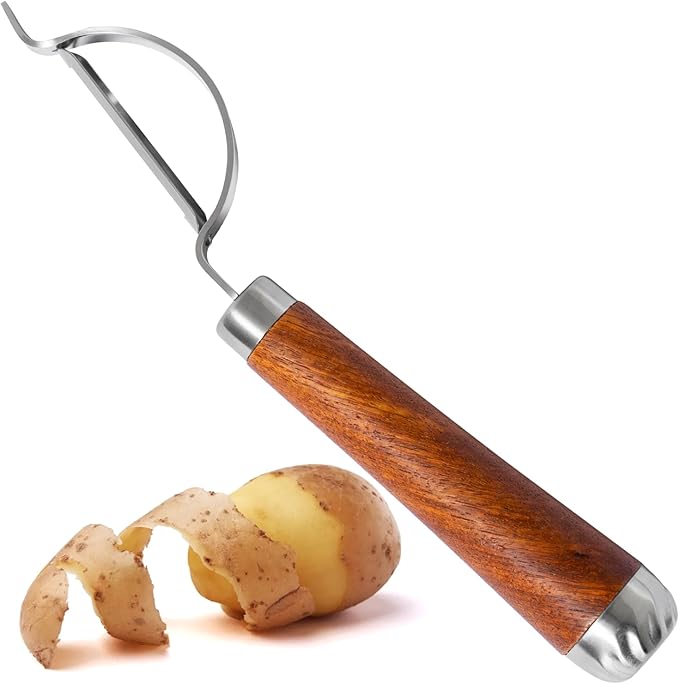 Potato Peeler Wooden Handle, Curved Multifunctional Vegetable Peeler, Rosewood by GlobalDigitronix