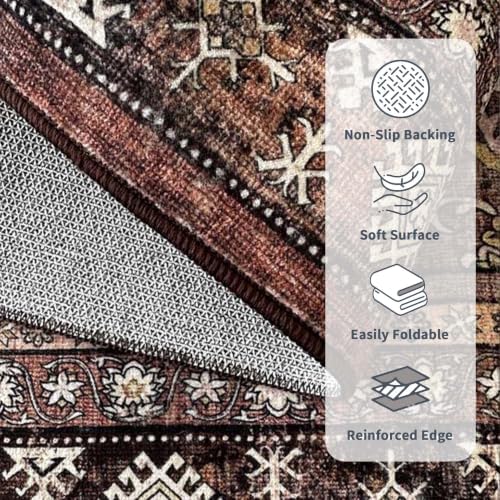 Vintage Living Room Rugs 9x12: Brown Soft Washable Carpet High Traffic Area