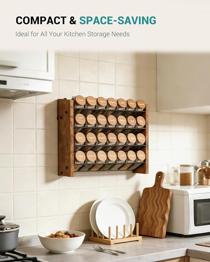 NESAPTO Spice Rack Organizer for Cabinet, Wood 4-Tier Vertical Seasoning - Image 5