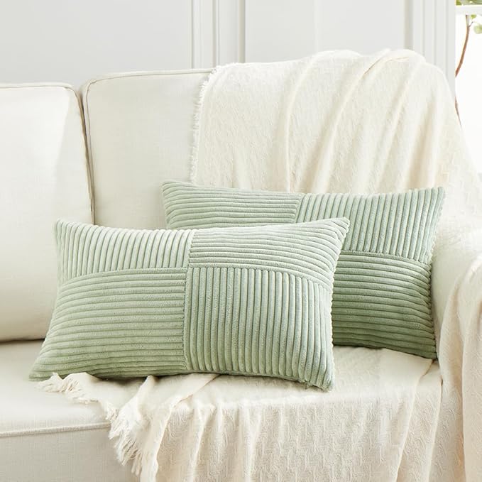 Fancy Homi 2 Packs Sage Green Lumbar Decorative Throw Pillow Covers 16x32 Inch by Fancy+Homi