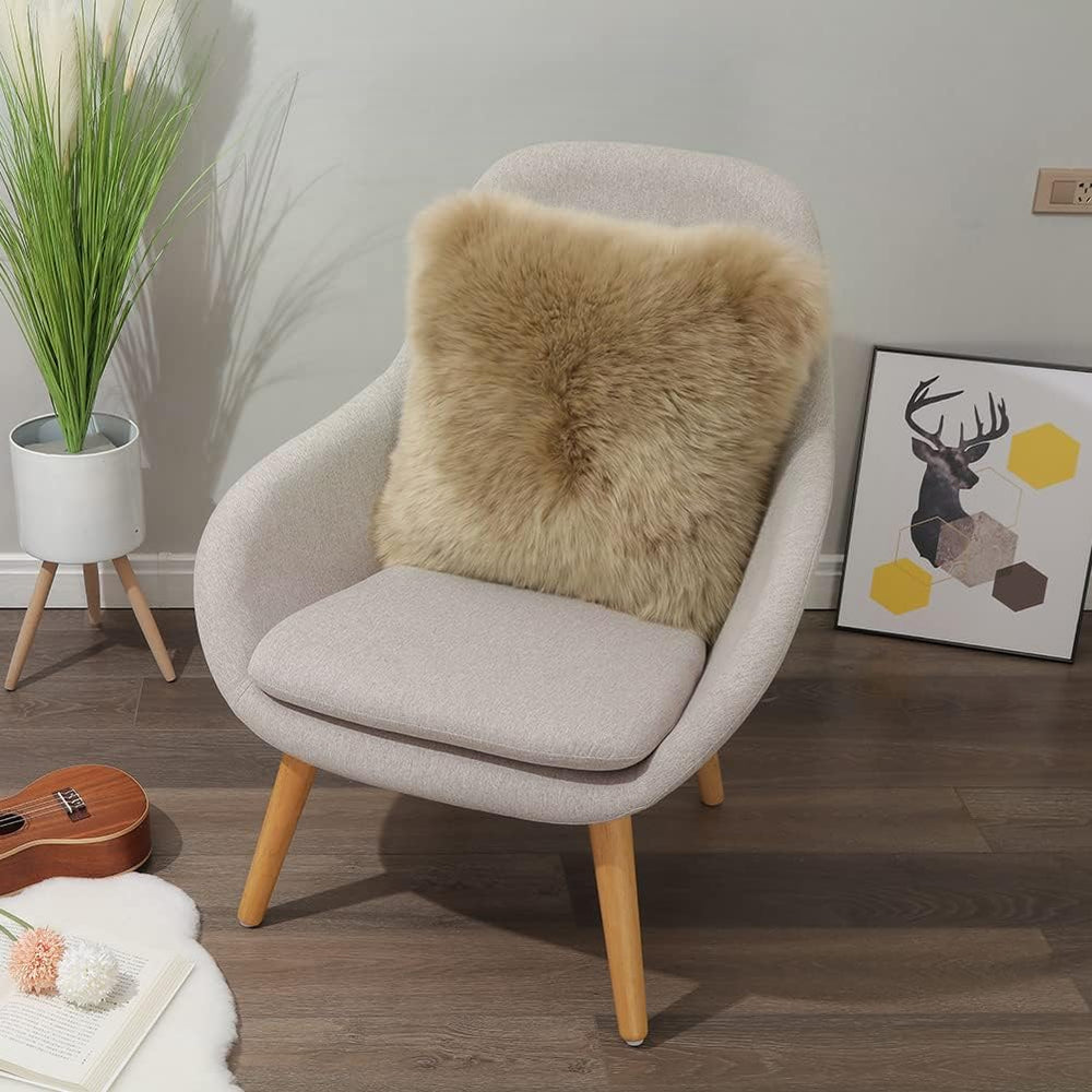 LLB Luxury Genuine Sheepskin Throw Pillow Covers Soft Fluffy Solid Decorative...