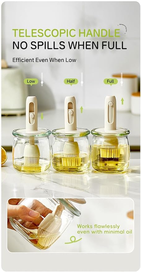 Retractable Oil Brush Dispenser, 2-in-1 Glass Olive Oil Bottle - Image 7