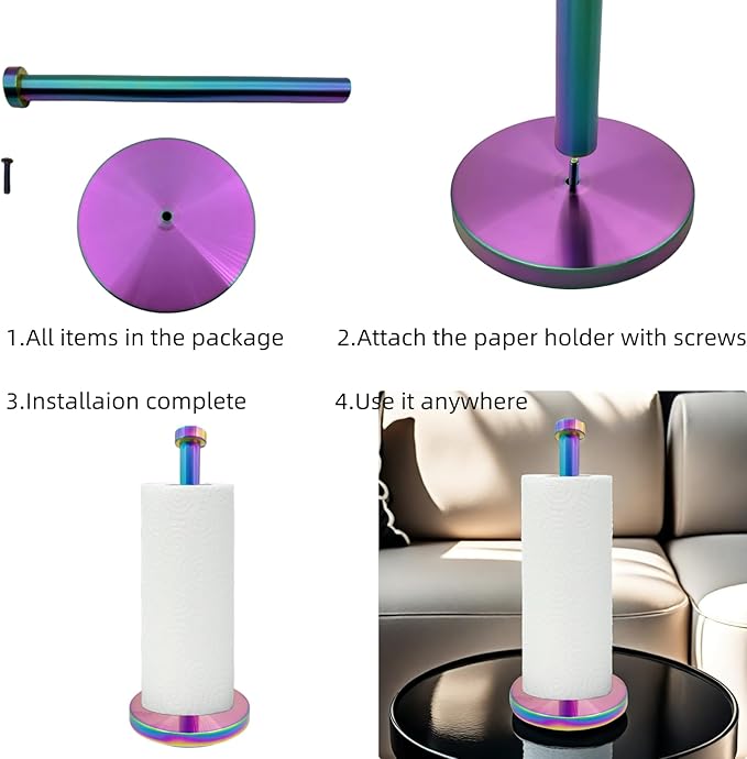 Stainless Steel Paper Towel Holder Countertop, Rainbow Kitchen Roll Holder Stand - Image 5