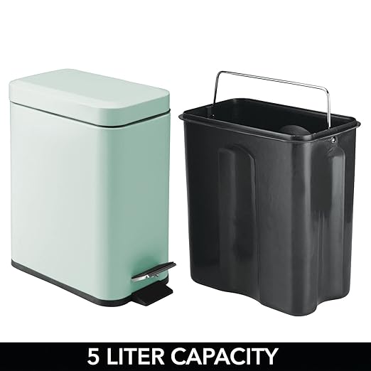 mDesign Small Modern 1.3 Gallon Rectangle Metal Lidded Step Trash Can, Compact - Image 4