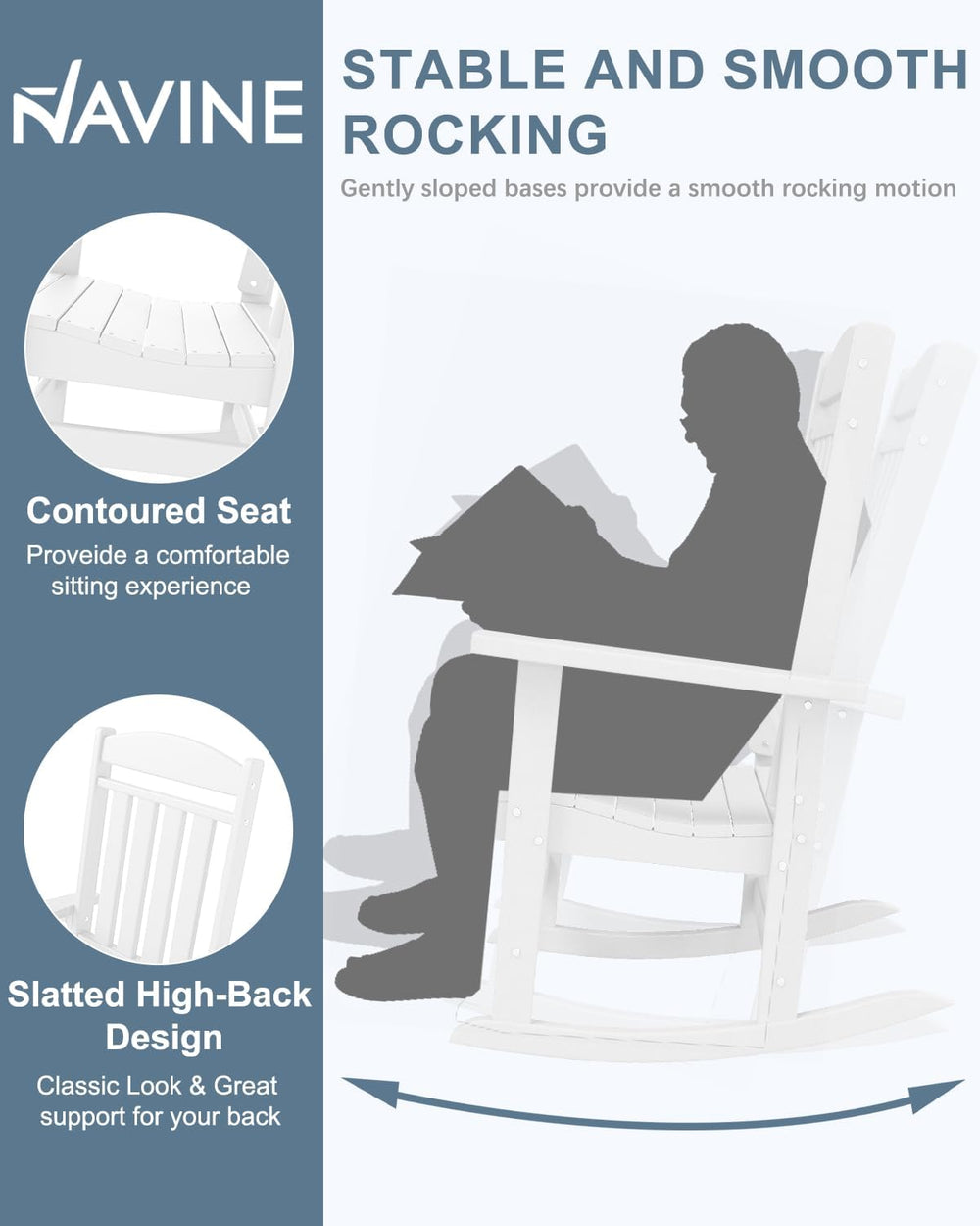 NAVINE 3-Piece Outdoor Rocking Chair Set, Oversized Porch Rocking Chair Set o...
