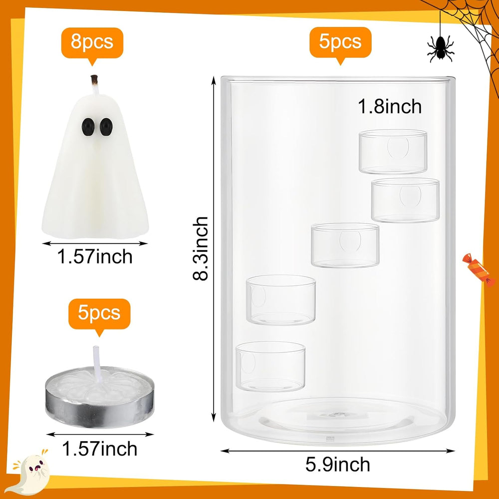 Reallnaive Halloween Glass Hurricane Candle Holder with Candles and Tea Light...
