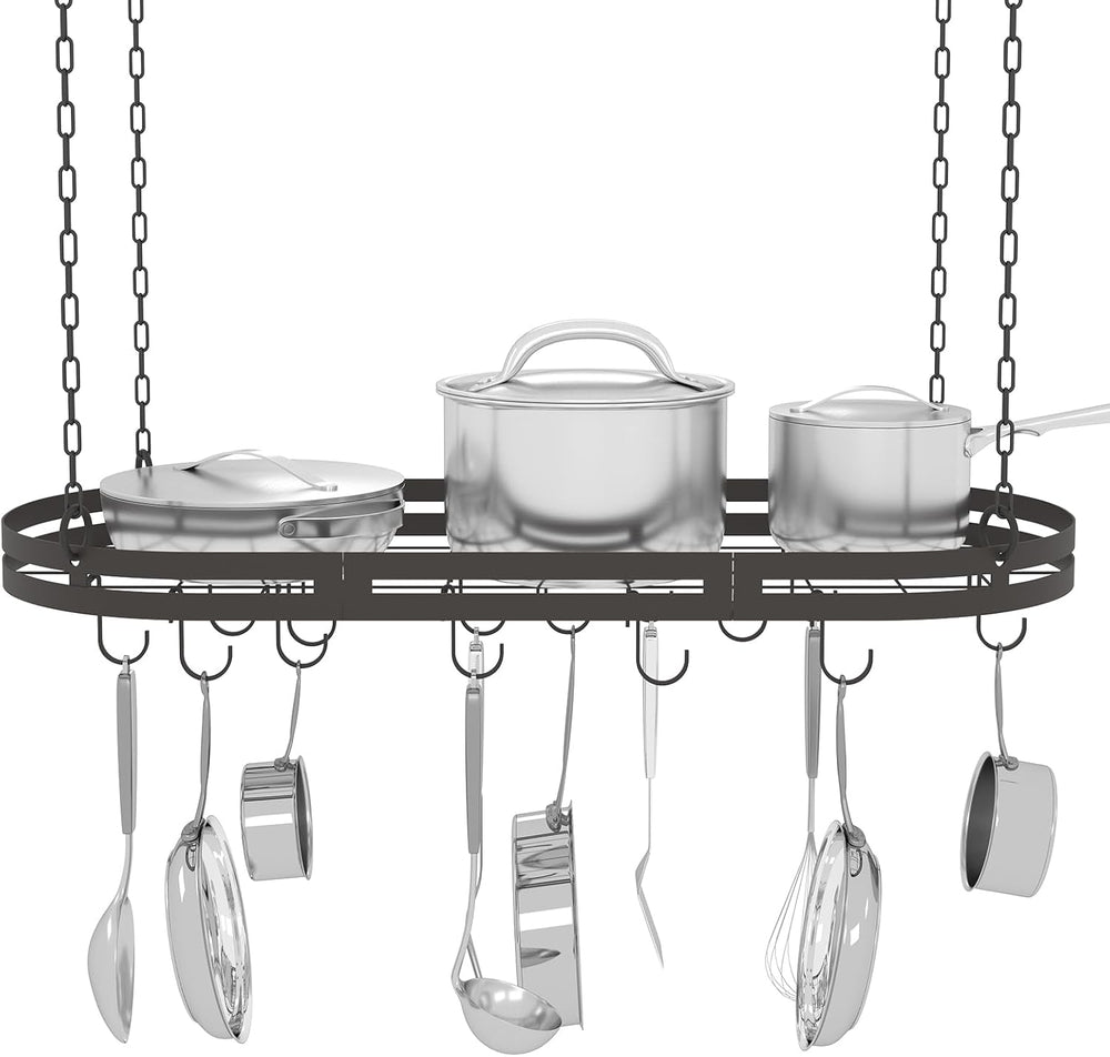33” Hanging Pot Rack Ceiling Mount, Oval Pots and Pans Hanging Rack, Ceiling