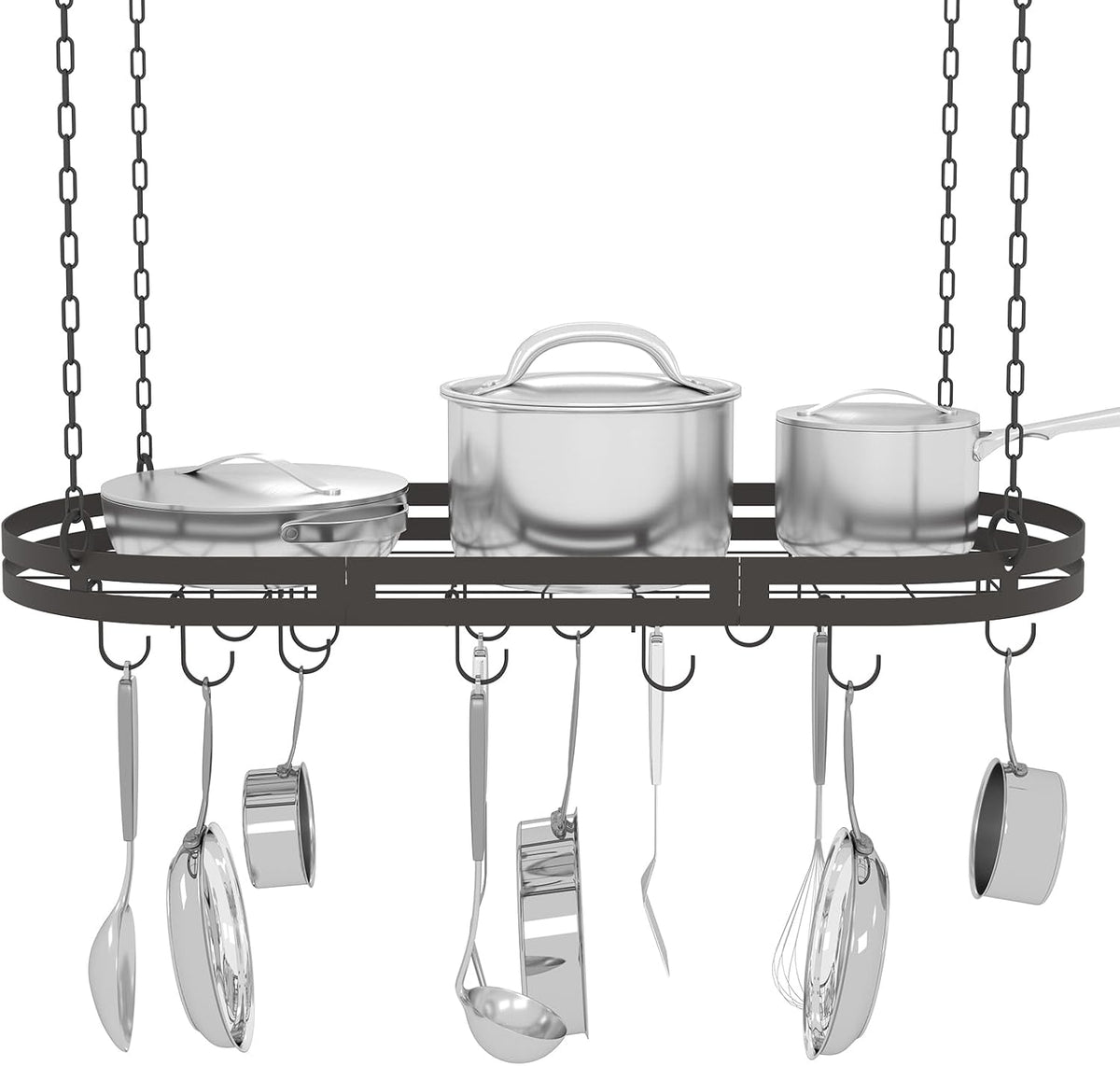 33” Hanging Pot Rack Ceiling Mount, Oval Pots and Pans Hanging Rack, Ceiling