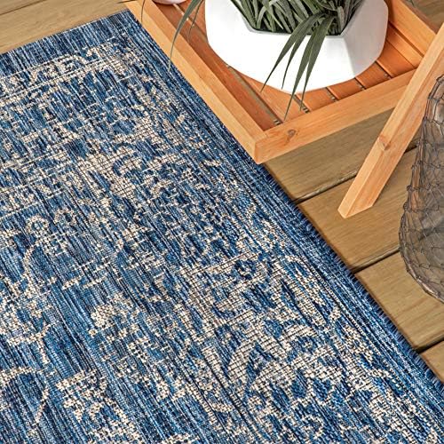 JONATHAN Y Weave Floral Indoor Outdoor Area Rug 3X5 Navy/Gray, Tela Bohemian ...
