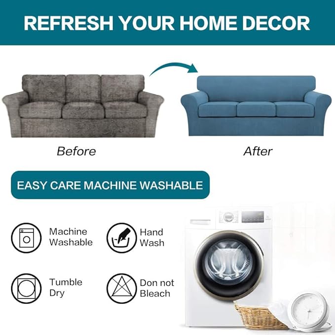Turquoize 4 Piece Sofa Covers For 3 Cushion Couch Sofa Slipcover Soft Couch - Image 7