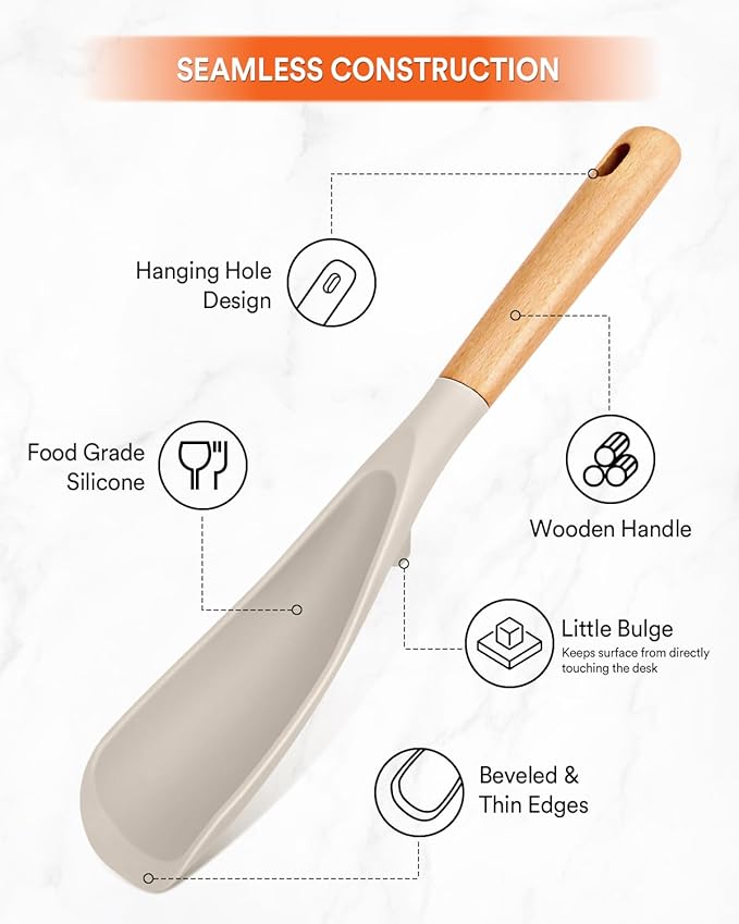 Cooking Spoon and Rice Scooper for Nonstick Cookwares, Wood Handle Spoon for - Image 3