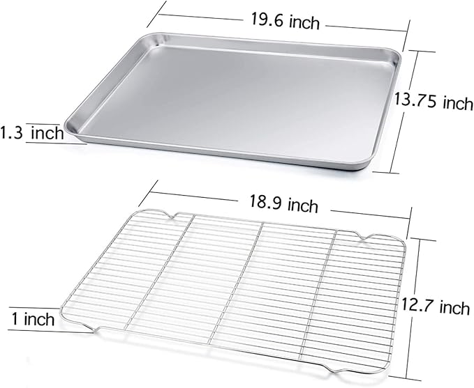TeamFar Baking Sheet with Rack Set of 4, 20’’×14’’×1.2’’, Half Size Stainless - Image 2