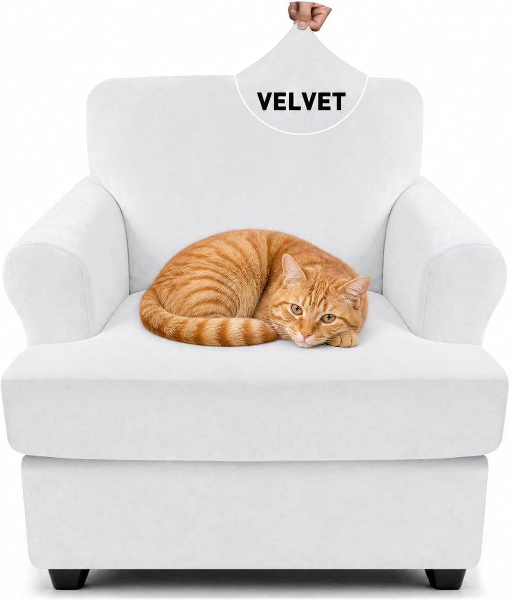 YEMYHOM Real Velvet 2 Pieces T Cushion Chair Covers with Arms Super Stretch C...