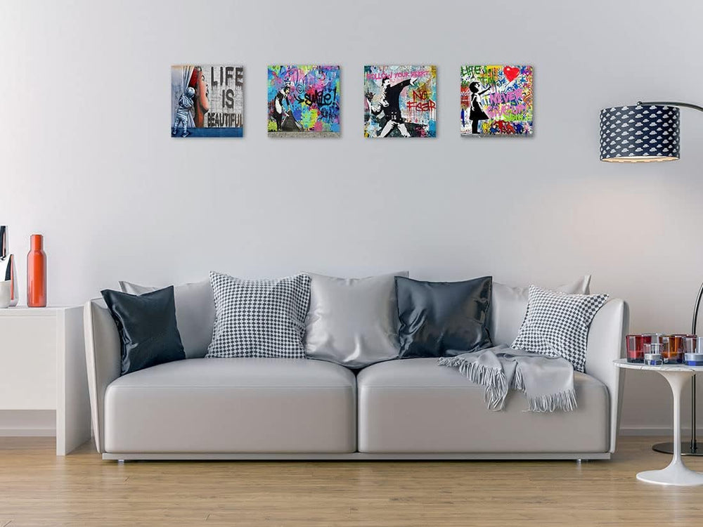 Biufo Banksy Canvas Wall Art Artwork Graffiti Street Print Pictures for Bedro...