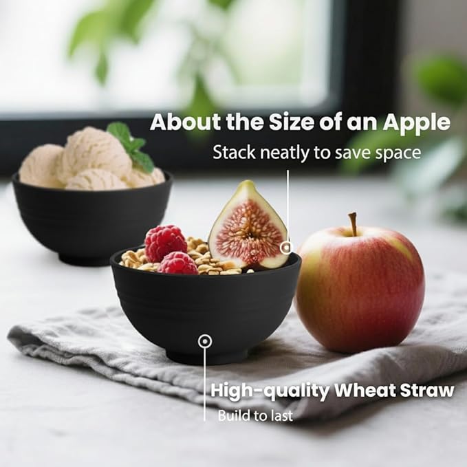 Black Wheat Straw Bowls, 10 OZ Unbreakable Snack Bowls Set of 8, Alternative - Image 3