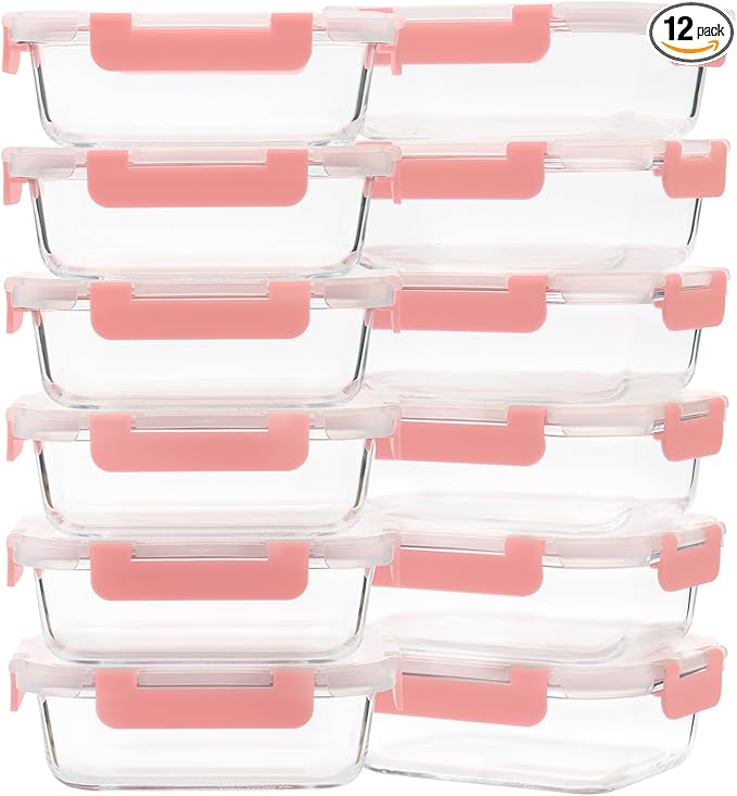 GULFLIN Glass Meal Prep Containers 12-Pack, 22oz Glass Food Storage Containers by GULFLIN
