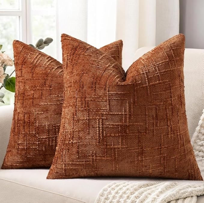 decorUhome Rust Chenille Throw Pillow Covers 20x20 Set of 2 Textured Soft Cozy by decorUhome