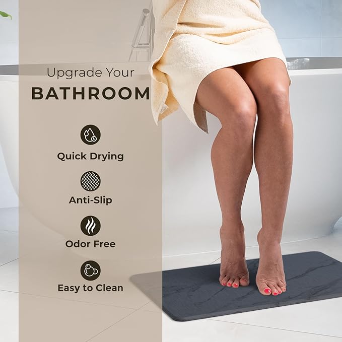 TOSORO - Stone Bath Mat Diatomaceous Earth Shower Mat Non-Slip Super Absorbent - Image 2