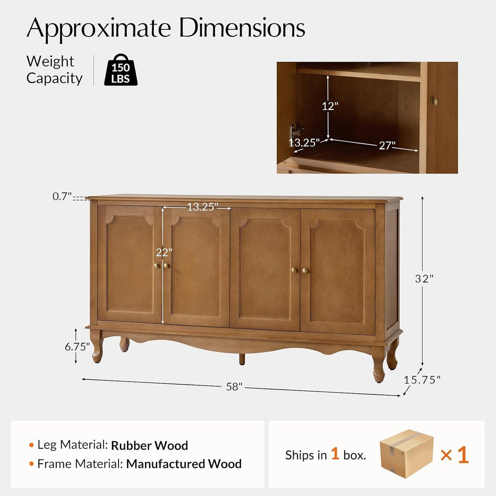 HULALA HOME 58" Farmhouse Sideboard Buffet Cabinet (Acorn)