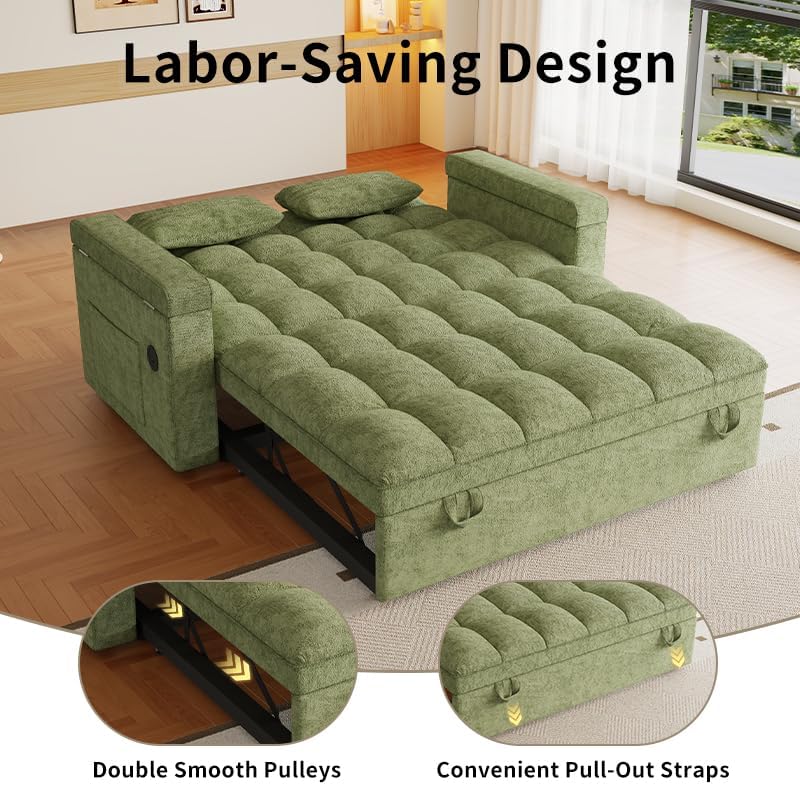 65" Sleeper Sofa Bed with USB Charging Ports, Chenille Futon Loveseat