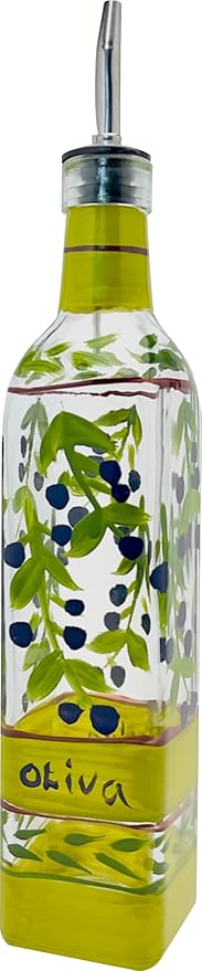 Hand Painted Glass Oliva Branch Oil/Vinegar Glass Cruet - Image 2