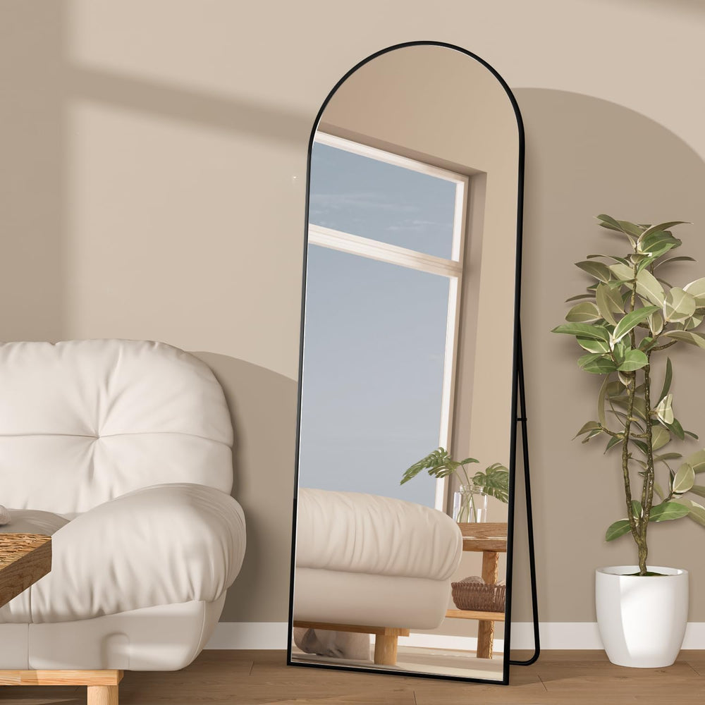 Full Length Mirror, 56"x16" Arch Mirror Floor Mirror with Stand, Bl...