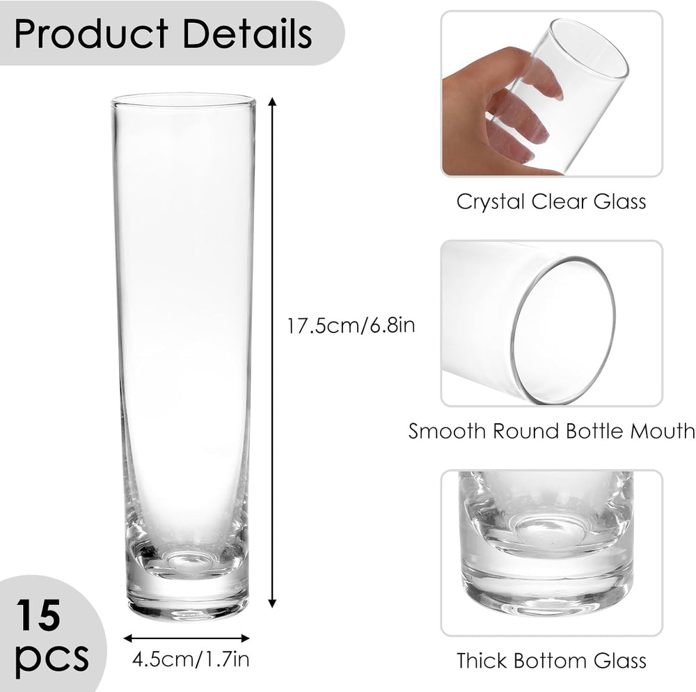 Fixwal 15 Pack Glass Cylinder Bud Flower Vases for Centerpieces
