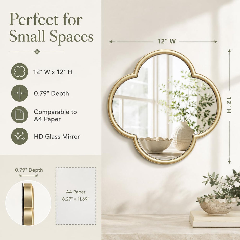 2 Pack Clover Wall Mirrors, Real Glass Decorative Mirrors with Metal Frame, 1...