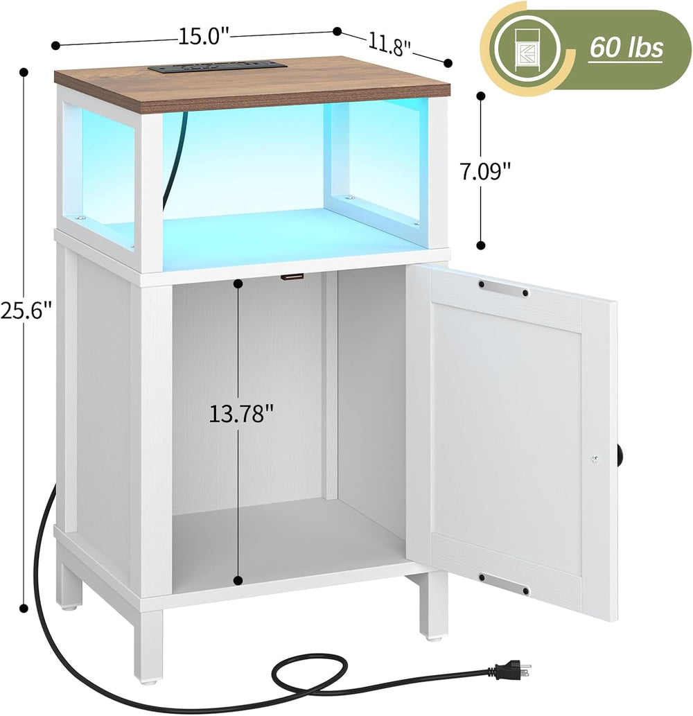 Yoobure Farmhouse NightStand with Charging Station，Wood Night Stand End Table...