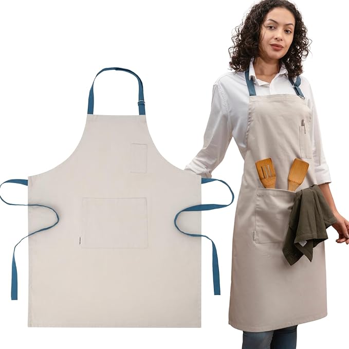Cotton Canvas Apron for Women & Men – Adjustable Neck Strap & Waist Ties by Unknown