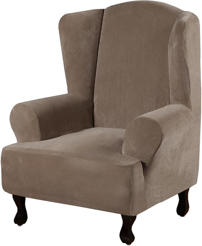 H.VERSAILTEX Wingback Chair Covers Velvet Plush Wing Chair Slipcover 1 Piece by HVERSAILTEX