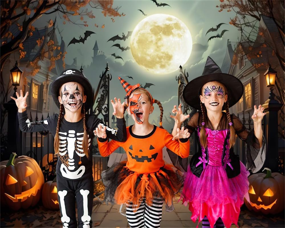 10x8ft Halloween Backdrop for Halloween Party Decorations Scary Full Moon Nig...