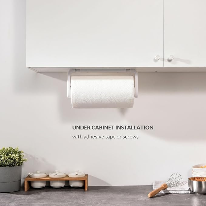simpletome Paper Towel Holder Under Cabinet or Wall Mount ONE Hand Operation - Image 3