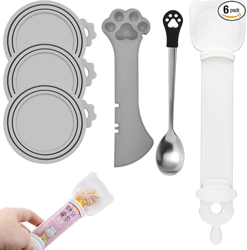 6 PCS Cat Food Can Covers Lids Set, Cat Bar Squeezer, Stainless Steel Wet Food by Cfyosnk