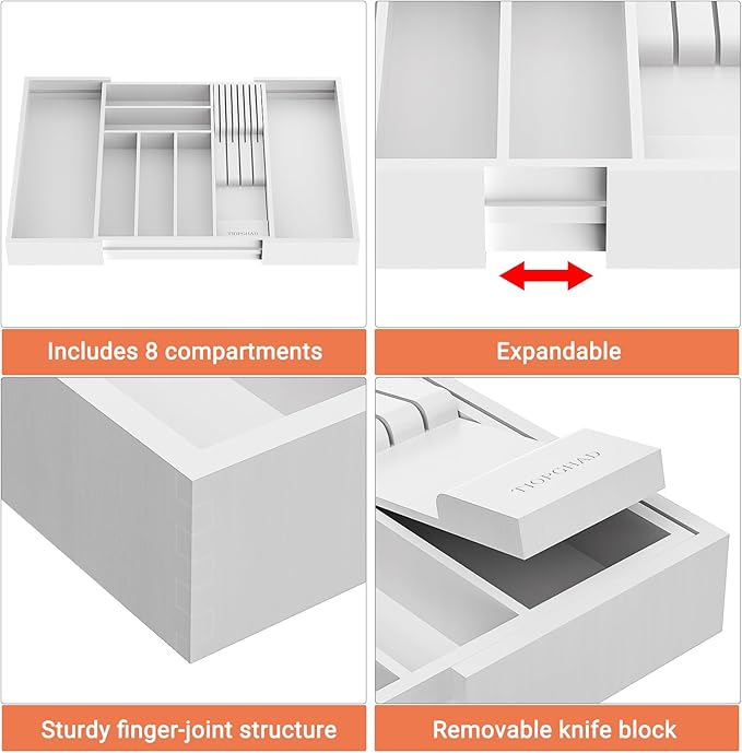 TIOPGHAD Bamboo-Silverware-Drawer-Organizer-Kitchen, Expandable Utensil Holder