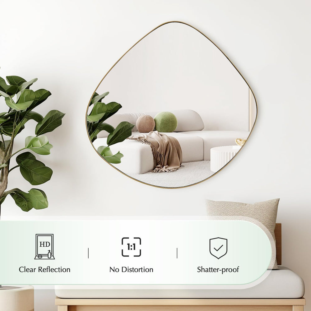 Asymmetrical Wall Mirror Matel Brass Framed Wall Mirror for Living Room Bedro...